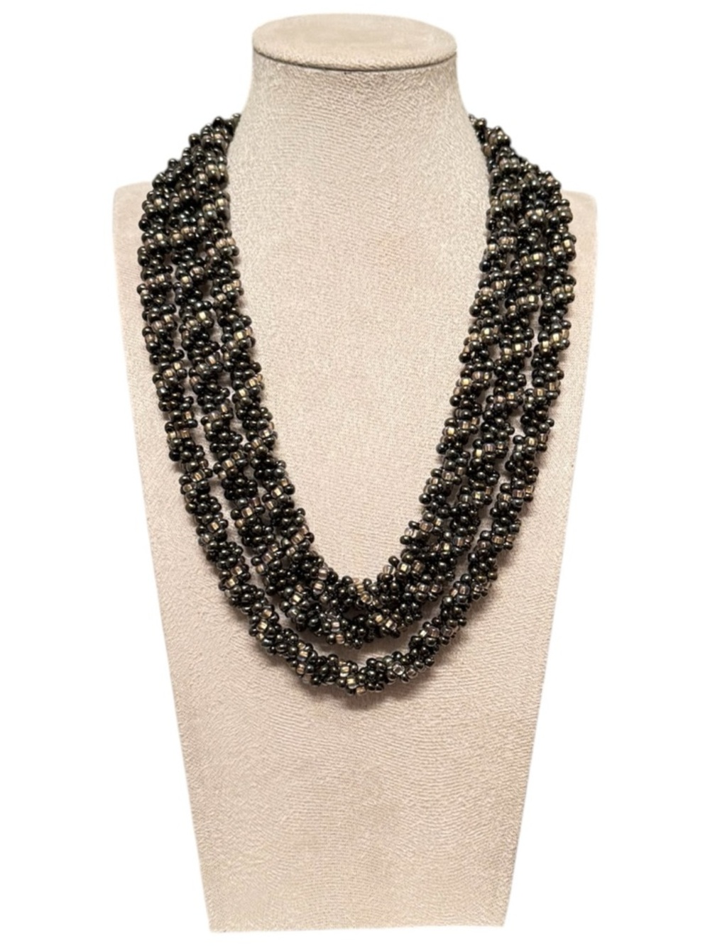Layered Hematite Multi-Strand Seed Bead Necklace - Dark Gray